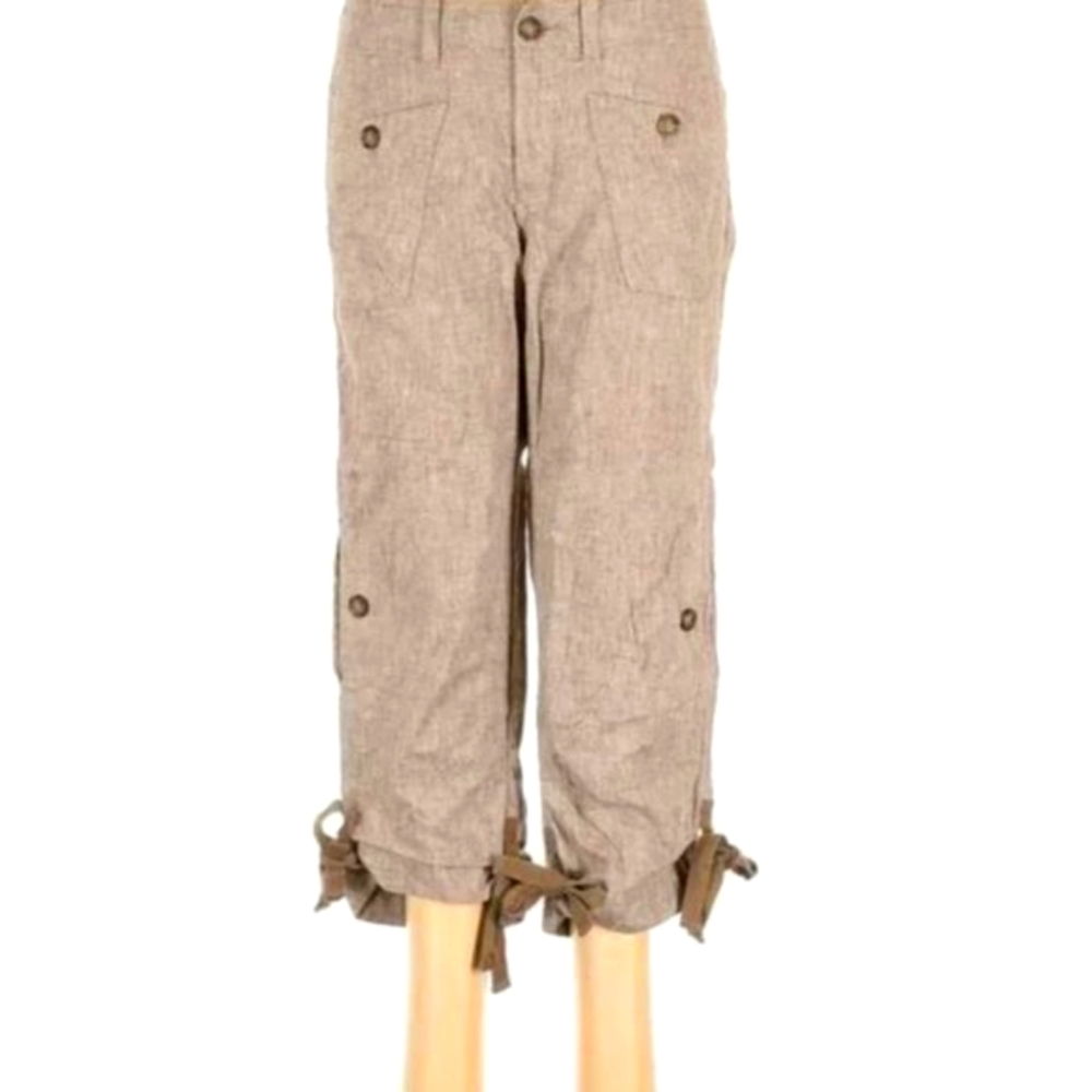Banana Republic Linen Cropped Pants EUC Brown Heather size 4